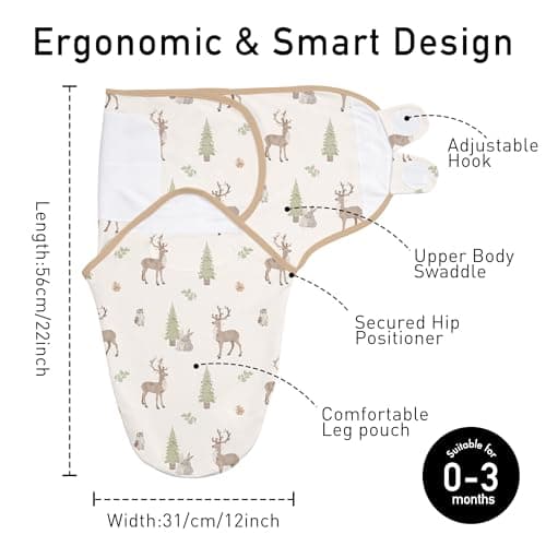 GLLQUEN BABY Swaddles for Newborns Organic Cotton, Soft Baby Swaddles 0-3 Months, Womb-Like Sleep Sack Wrap Nursery Swaddling Blankets Green Forest Deer - Thumbnail 5
