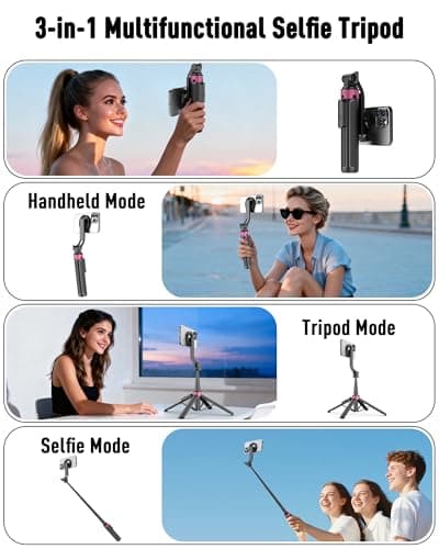 ACKIMA 3-in-1 Magnetic Selfie Stick Tripod for iPhone, 37'' 360° Rotation Phone Tripod with Wireless Remote, 4-Leg Extendable Phone Tripod for Hands-Free Video Recording,Gym,Selfies,Travel Tripods - Thumbnail 3