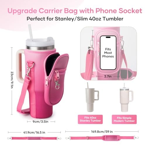 linmaya Water Bottle Carrier Bag for Stanley Cup 40/30oz with Phone Holder Pockets,Neoprene Water Bottle Cross-body Bag with Adjustable Shoulder & Hand Strap Stanley Cup Accessories - Thumbnail 5