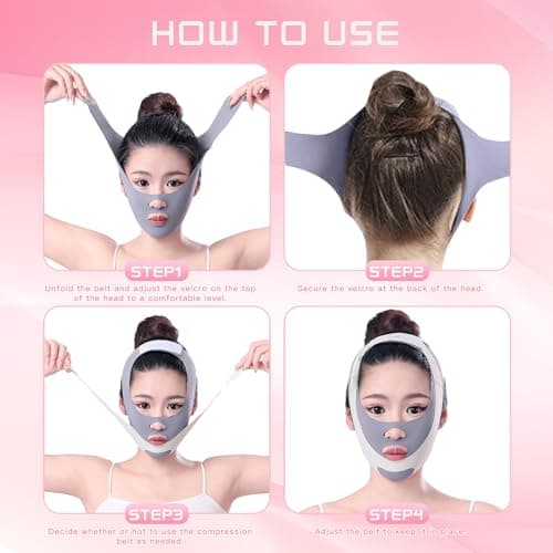 Reusable V Line Face Mask, Soft Face Chin Up Tape, Chin Strap Double Chin Eliminator V Line Lifting Mask for Women Double Chin Strap Face Slimming V Shaped Belt for Women and Men - Thumbnail 6