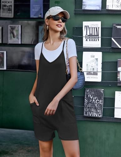 Ekouaer Rompers for Women Summer Casual Sleeveless Spaghetti Strap Shorts Overalls Jumpsuits Beach Outfits with Pockets Black M - Thumbnail 2