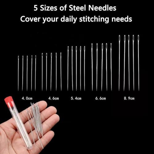 48Pcs Sewing Tool Set with 2 Edge Stitch Lock & Sewing Gauge, Big Eye Steel Sewing Needle Kit with Portable Zipper Case, Threader and Needle Repair Kit Stainless Steel Needles for Hand Sewing - Thumbnail 2