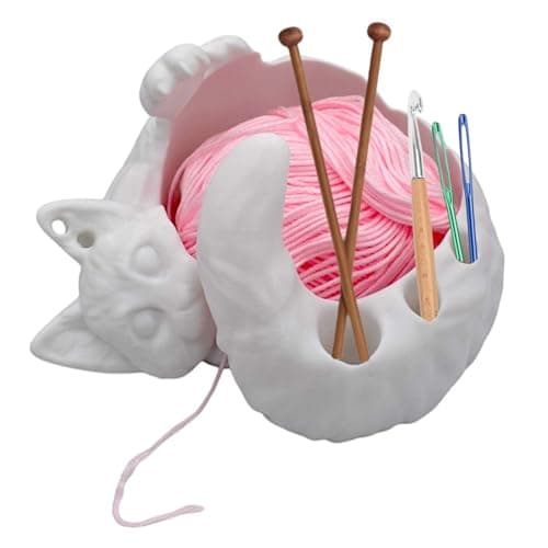 Cat Yarn Bowl For Crocheting 3D, Large Capacity Storage Container for Candy Keychain Accessories On Desk, Lovely Sleeping Cat Ornaments Organizer, Special Crochet Bowl, Feeding Bowls, Multi-purpose - Image 1