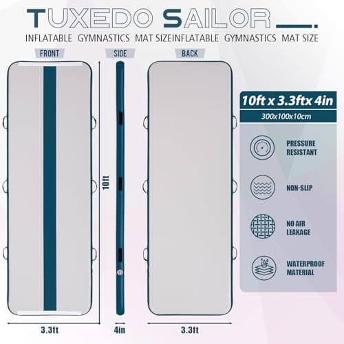 Tuxedo Sailor 11’ Inflatable Gymnastics Mat - Premium Heat Sealed Process,Tumbling Mat with Electric Pump, Repair Kit & Backpack - Multi-Scene exercise Mat Use for Gym, Yoga, Home, Outdoor - Thumbnail 2