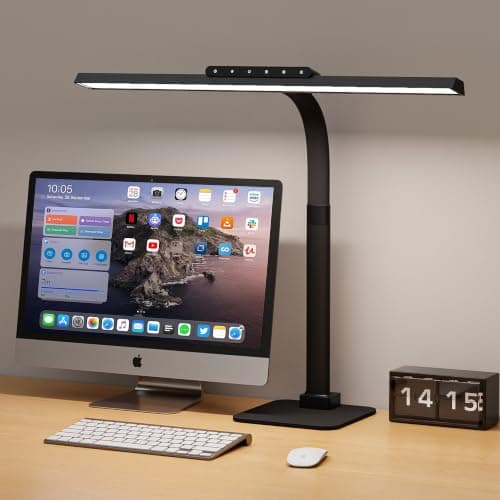 24W LED Desk Lamp, 112 High-Bright Eye-Caring Architect Light, 3000K-6000K Stepless Dimmable Touch Control, Weighted Metal Base, Auto-Dimming & Memory Function for Home Office, Reading, Gaming, Black - Image 1