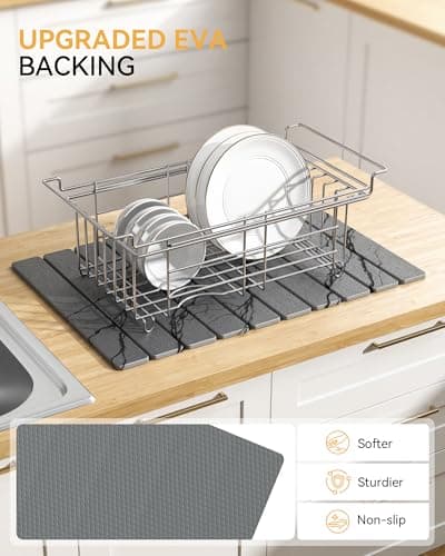 Yofidra Large Stone Dish Drying Mat for Kitchen Counter, Quick Dry Stone Mats with Absorbent Diatomaceous Earth, Foldable Roll Up Drying Organizer Pad for Utensils Plate, 24"×16", Dark Gray Marble - Thumbnail 3