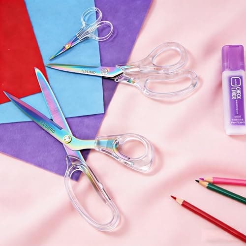 scissors all purpose, Titanium Coated Blades and Ergonomic Clear Handle, Clear Scissors For Office Desk, Modern Design for Craft, Sewing, fabric,Office/Color - Thumbnail 6