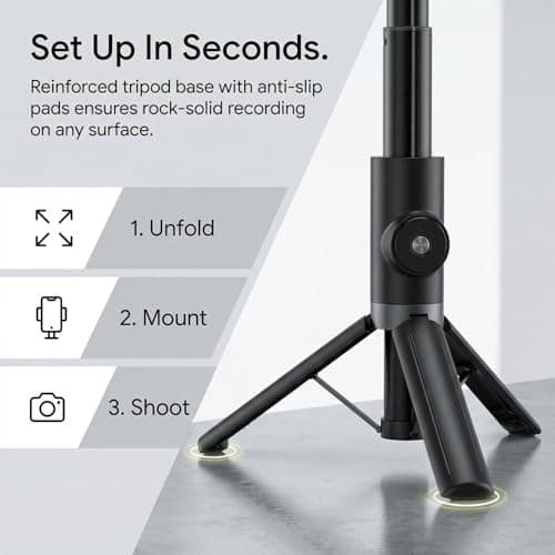 Selfie Stick Tripod Portable Extendable Cell Phone Stand with Detachable Mini Ring Light Phone Tripod Stand with Bluetooth Remote for iPhone Android for Vlogging/Travel/Live Streaming (Black) - Thumbnail 3