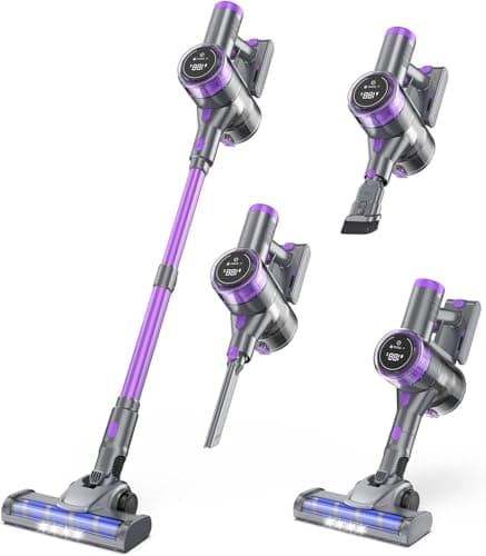 Cordless Vacuum Cleaner, 30Kpa Vacuum Cleaners for Home, Stick Vacuum with LED Display, 2 Roller Brushes for Anti-Tangle & Hard Floor, 6 in 1 Lightweight Vacuum for Hard Floors Carpet Pet Hair