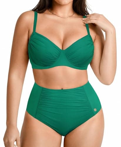 Popilush Tummy Control Shapewear Swimsuits for Women High Waisted Bikini Sets Ruched Push Up Two Piece Bathing Suit Green - Image 1