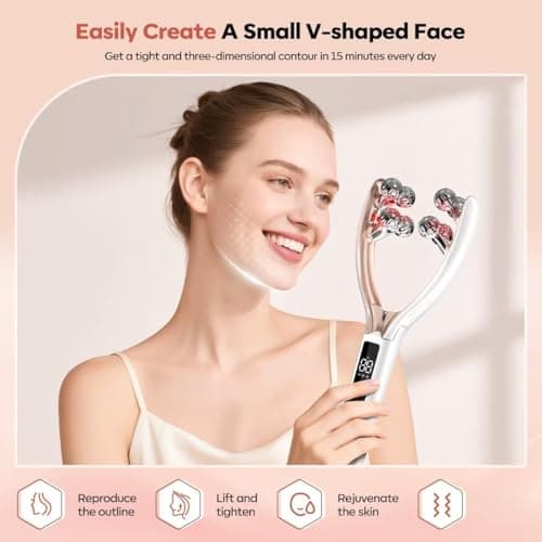 Doge&Vollar Facial Massager Face and Neck | Shaper & Slimmer for Women | Korean Skin Care | Lymphatic Contour Face Brush Face Roller Lymphatic Drainage | Rechargeable for Home & Travel Use - Thumbnail 3