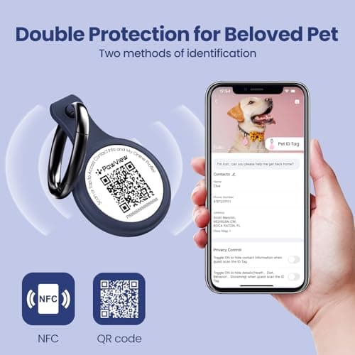 PawView Silent Silicone Dog Tags Personalized for Pets, Scan QR for Instant Location Alerts, Emergency Contact and Modifiable Pet Profile, Waterproof, 1 Pack (Blue) - Thumbnail 5