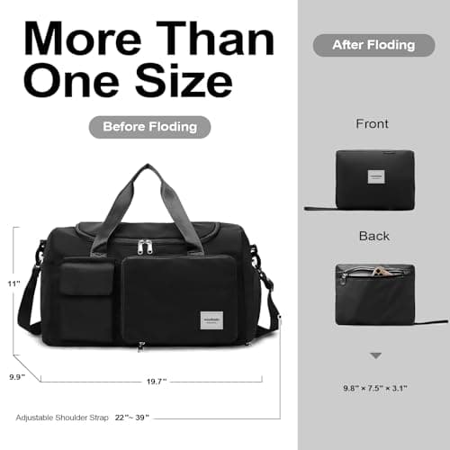 WOOMADA Foldable Travel Duffel Bag for Women, Weekender Bags with Shoes Compartment,Overnight Bag with Wet Pocket & Trolley Sleeve(Black) - Thumbnail 2
