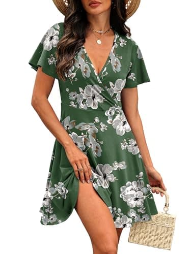 Casual Dresses for Women 2026 Green Floral Short Sleeve Bridal Shower Summer Holiday Dress Spring Outfits Floral XL - Thumbnail 2