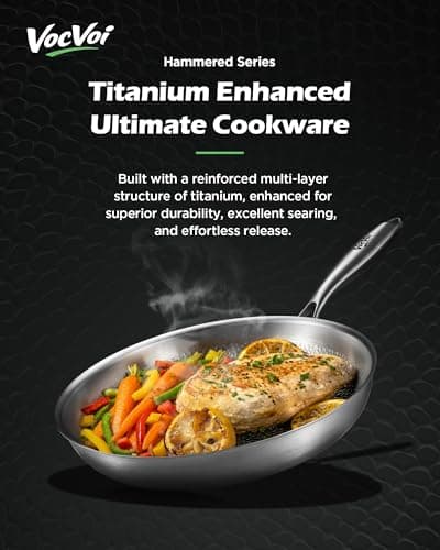 VocVoi Titanium pans for cooking with lid,12" Nonstick pro frying cookware - Thumbnail 2