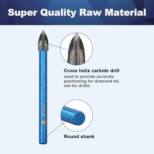 Masonry Drill Bit BRSCHNITT 1/4"*10pcs Carbide Tips Concrete Drill Bit Set for Pots Bottles Ceramic Tile Glass Brick Ceramic Round Shank - Thumbnail 5