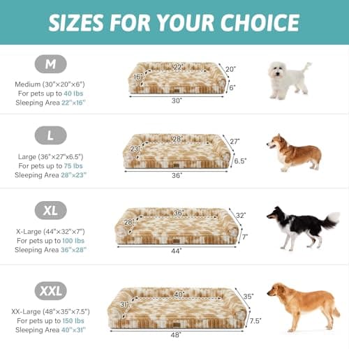 COZY KISS Ultra Soft Faux Rabbit Fur Dog Bed for Large Dogs – 44"x32" Orthopedic Foam Couch, Removable Washable Cover & Waterproof Lining, Tie-Dye Brown - Thumbnail 3
