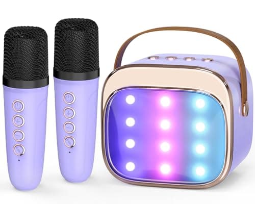 FLUESTON Mini Karaoke Machine for Kids Adults, Portable Bluetooth Speaker with 2 Wireless Microphones, Easter Basket Stuffer for Kids, Toys for Girls Ages 3, 4, 5, 6, 7, 8, 9,10,11 + Years Old - Image 1