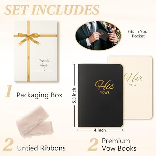 Wedding Vow Books His and Hers, Soft Touch Cover with Ribbon & Gift Box, 28 Lined Pages, Premium Elegant Keepsake for Bride & Groom Ceremony, Wedding Gift & Registry Must-Haves (Black & Ivory) - Thumbnail 3