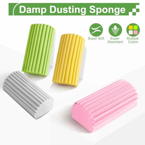 Jeymei 4-Pack Damp Clean Duster Sponge,Damp Dusting Sponge,Duster Baseboard Cleaner Sponge with Ridges,Reusable Wet Duster Sponge,Household Cleaning Sponges for Blinds(Grey,Yellow,Pink,Green) - Thumbnail 6