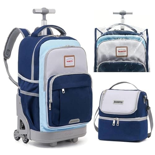 BAMIFEI 18 Inch Blue Rolling Backpack for Kids Climb Stairs Backpacks Kids Backpack Carry On Wheeled School Backpack, Spacious Multiple Compartments Reflective Strip Travel Backpack - Image 1