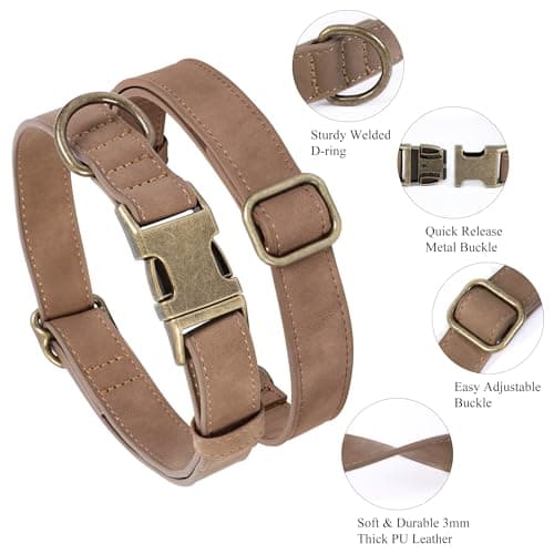 Jumpress Soft Leather Dog Collar for Small Medium Large Dogs, Heavy Duty Dog Collar Leather with Quick Release Metal Buckle, Durable & Adjustable for Medium Dogs Walking (Brown, M) - Thumbnail 2