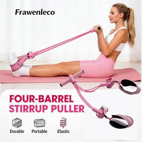 FRAWENLECO Fitness Resistance Bands with 4 Tube Pedal Ankle Puller, Elastic Yoga Pedal Stretch Band for Exercise, AB Training, Sit Up Equipment(Pink) - Thumbnail 4
