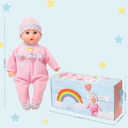 SMILESSKIDDO Interactive Baby Doll Pink - 16 Inch Crying Talking Feeding Dolls with Different Sounds and Accessories, Pretend Play Preschool Toys for 2 3 4 5+ Year Old Girls Boys Gift - Thumbnail 4