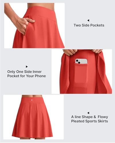 G4Free Skirts for Women Trendy Summer Athletic Sports Skorts with Shorts Ladies Soft Light Tennis Casual Pleated Skirt Inner Pockets(Rust Orange,XXL) - Thumbnail 3