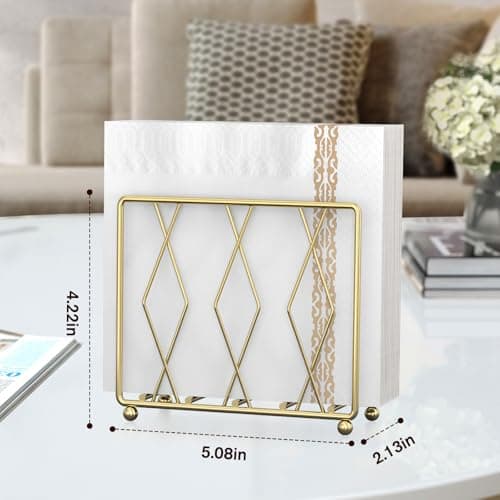 LWSFF Gold Napkin Holder for Table, Modern Metal Upright Paper Napkin Holder for Kitchen Countertop, Small Standing Cocktail Napkin Holder for Dining Table, Coffee Bar, RV and Party Decor（Small, Gold) - Thumbnail 3