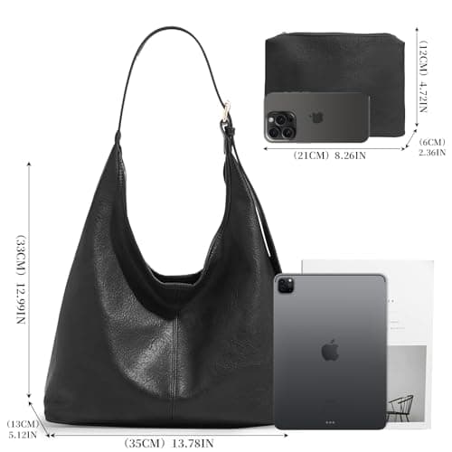 MaijjLyn Hobo Bags for Women Tote Bag Retro PU Leather Shoulder Handbags Slouchy Crossbody Hobo Purses with Coin Purse 2PCS Black - Thumbnail 3