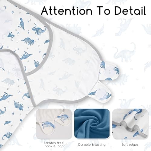 CIVARUA KIDS Baby Swaddles for Newborn Organic Cotton,Soft & Snug Newborn Velcro Swaddle 3-6 Months Sleep Sack Helps Calm Startle Reflex, 2-Pack Wrap Nursery Swaddling Blankets Blue Dinosaur - Thumbnail 4