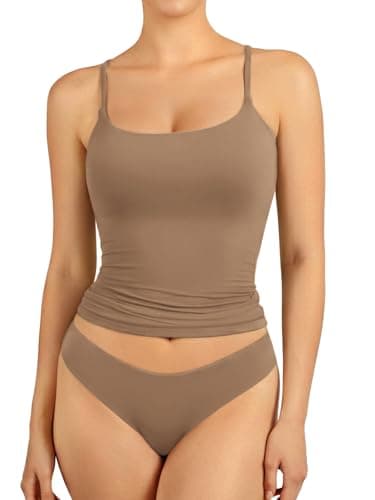 AFFOLE Tank Tops for Women Sexy Scoop Neck Double Lined Tank Top Summer Y2K Going Out Basic Cami Shirt Brown - Image 1