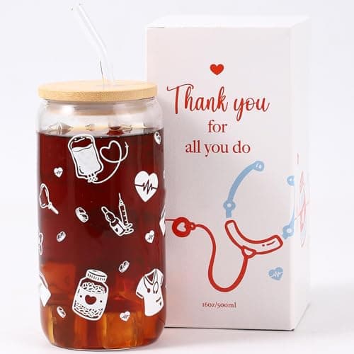Celebloom Nurse Gifts for Women, Nurse Appreciation Glass Cup with Lid and Straw for Birthday Graduation Retirement Christmas National Nurses Week - Image 1