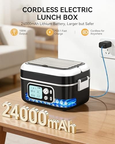 Yofidra Heated Lunch Box, Cordless 24000mAh 100W Electric Lunch Box with Smart Timer, 6.3-Cup Super Large Lunchbox for Men & Women, Portable Food Warmer with Insulated Bag for Outdoor/Office, Black - Thumbnail 3