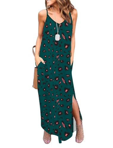 HUSKARY Beach Dress for Women Sleeveless V Neck Strapless Long Summer Covers Up Maxi Vacation Dresses Blue Leopard XXL - Image 1