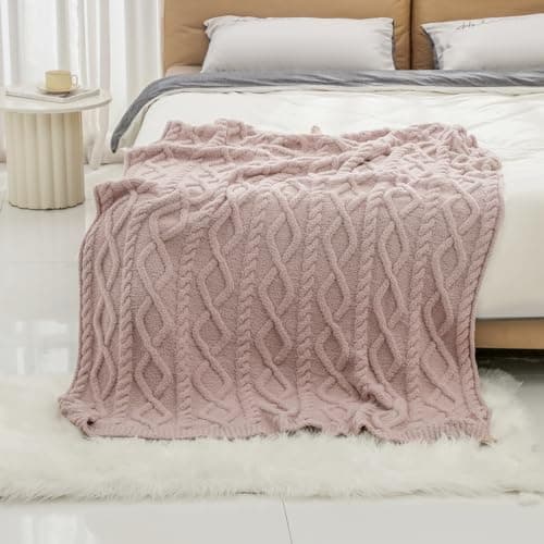 bearberry Plush Fleece Blanket Ultra Cozy & Warm Cable Knit - Machine Washable Throw for Living Room, Bedroom, Office | Lightweight Fuzzy Blanket for Adults, Kids, Pets (Beige, 50”x60”) - Thumbnail 4