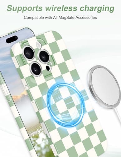 Aitipy Compatible with MagSafe Checkered Phone Case for iPhone 13 Pro Max, Slim Cute Cool Magnetic Aesthetic Checkerboard Shockproof Protective Phone Cover for Women Men Girls Boys-Green - Thumbnail 2