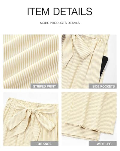 BTFBM Pants for Women 2026 Spring Clothes Striped High Waist Tie Knot Dressy Casual Wide Leg Palazzo Work Trousers Pants(Apricot, Small) - Thumbnail 6