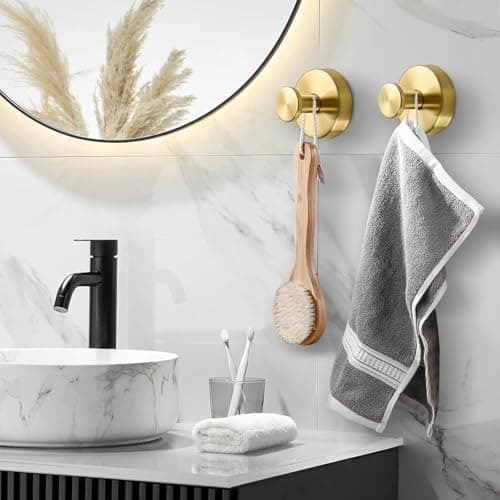 BKV Suction Cup Hooks for Glass Window,Removable Shower Hooks for Inside Shower,Metal Towel Hooks for Bathrooms,4 Pack(Gold) - Thumbnail 2