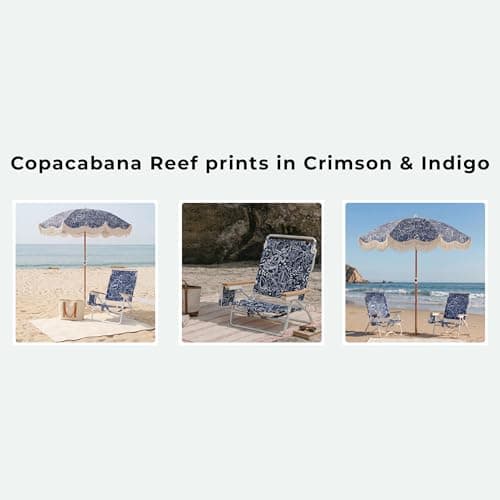 DEER LAND 5-Position Low Beach Chair, Portable Lightweight Folding Beach Chair with Wooden Armrests, Storage Pouch & Carry Strap, Coastal Beach Print – Reef Indigo - Thumbnail 6