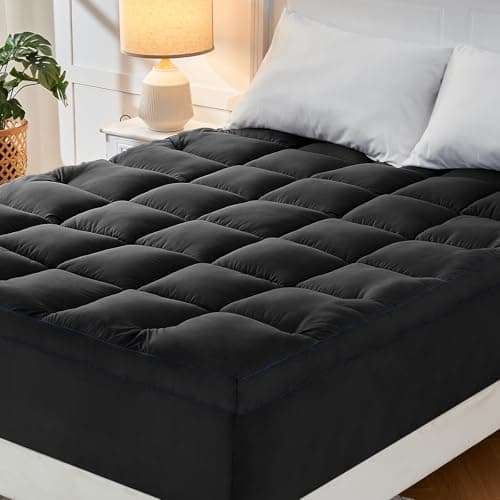CYMULA Short Queen Mattress Topper, Cooling Bed Mattress Topper, Thick Mattress Pad Cover Pillow Top Mattress Topper, Black Plush Down Alternative Fill - Image 1