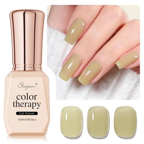 SHOYUM Jelly Grass Green Gel Nail Polish, 15ml Sheer Translucent Soak Off Gel Polish, UV Light Cure for Nail Art DIY