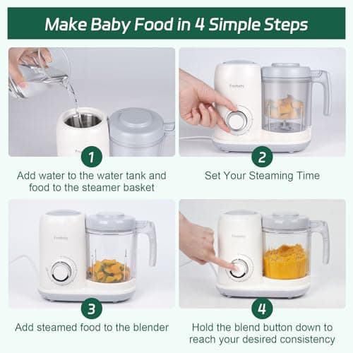 Freebaby 4 in 1 Baby Food Maker and Steamer, One Step Baby Food Processor and Puree Blender, 400ml Big Capacity, Dishwasher Safe Steam Basket, BPA-Free - Thumbnail 5