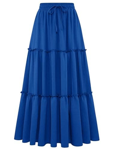 Arolina Blue Skirt Women High Waist Ruffled Flowy Long Skirt 2026 Fall Pleated Maxi Skirts for Party Holiday M - Image 1