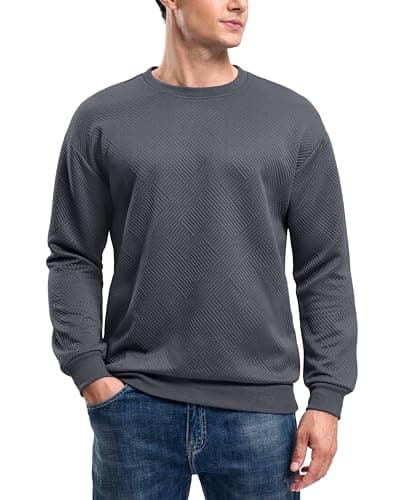 G Gradual Mens Sweatshirt Geometric Textured Crewneck Sweater Long Sleeves Casual Dressy Pullover Shirts, Metallic Grey, 2XL