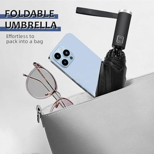 VOUUY 2-Pack 46 Inch Inverted Travel Umbrella, Compact Wind Proof Umbrellas For Rain and Sun Protection, Auto Folding Durable, Light & Portable for Women & Men, Fits Backpack & Cars, 10 Ribs - Thumbnail 2