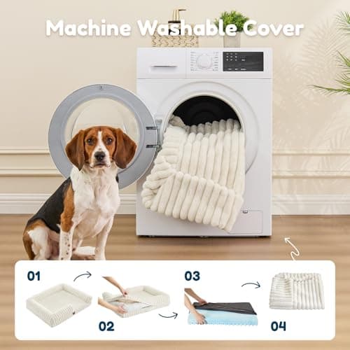 Orthopedic Dog Bed for Large Dogs, Washable Dog Bed with Faux Rabbit Fur Waterproof Cover, High Density Egg Crate Foam Support with 3-Sided Bolsters for Senior Dogs, Non-Skid Bottom,35x28x7, Cream - Thumbnail 6