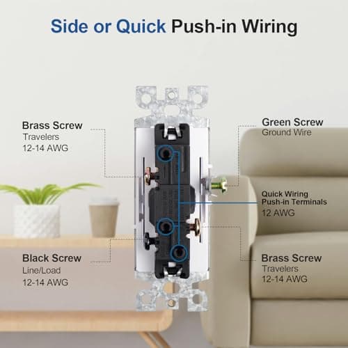 Veltrone 3 Way Light Switch, 15A 120V, UL Certified, White, Rocker, Single Pole 3-Way Circuit, Dual Control from 2 Locations - Thumbnail 3