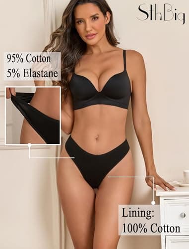 Sth Big Cotton Underwear for Women Breathable Sexy V-waisted Thongs Soft Stretchy Ladies Panties 9 Pack - Thumbnail 3